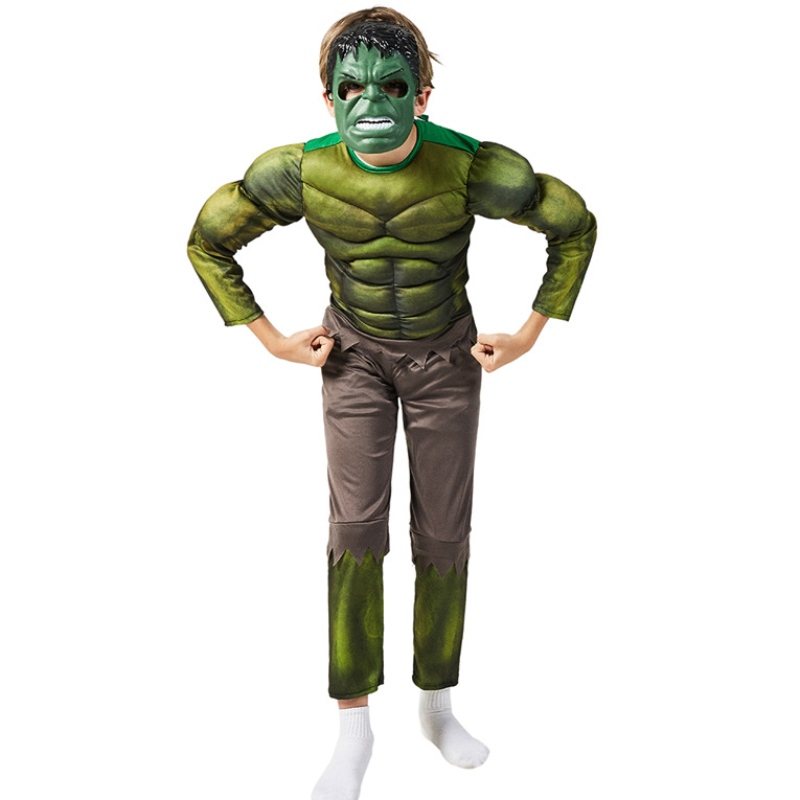 Costumes Green Hulking with Mask Costume Muscle Superhero Halloween Costume For Kids Boys Children's Day Gift