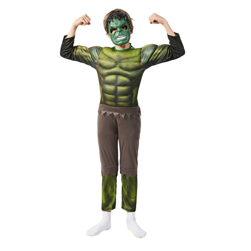 Costumes Green Hulking with Mask Costume Muscle Superhero Halloween Costume For Kids Boys Children's Day Gift