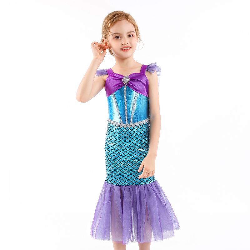Fille princesse petite sirène robe enfants cosplay charme costume enfants carnaval anniversaire fête des vêtements d'été robes filles