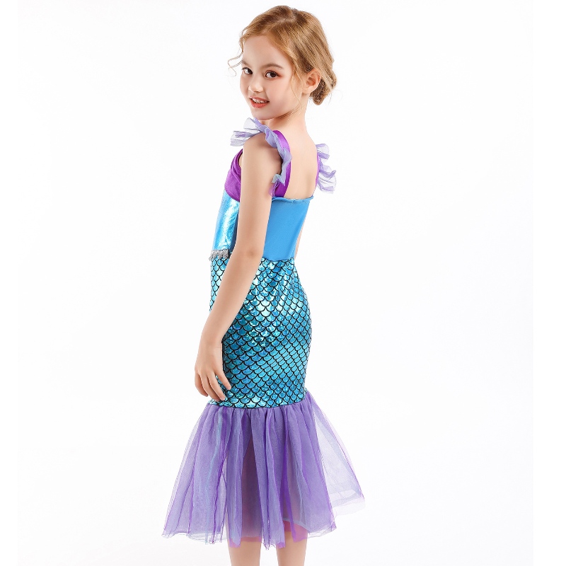 Fille princesse petite sirène robe enfants cosplay charme costume enfants carnaval anniversaire fête des vêtements d'été robes filles