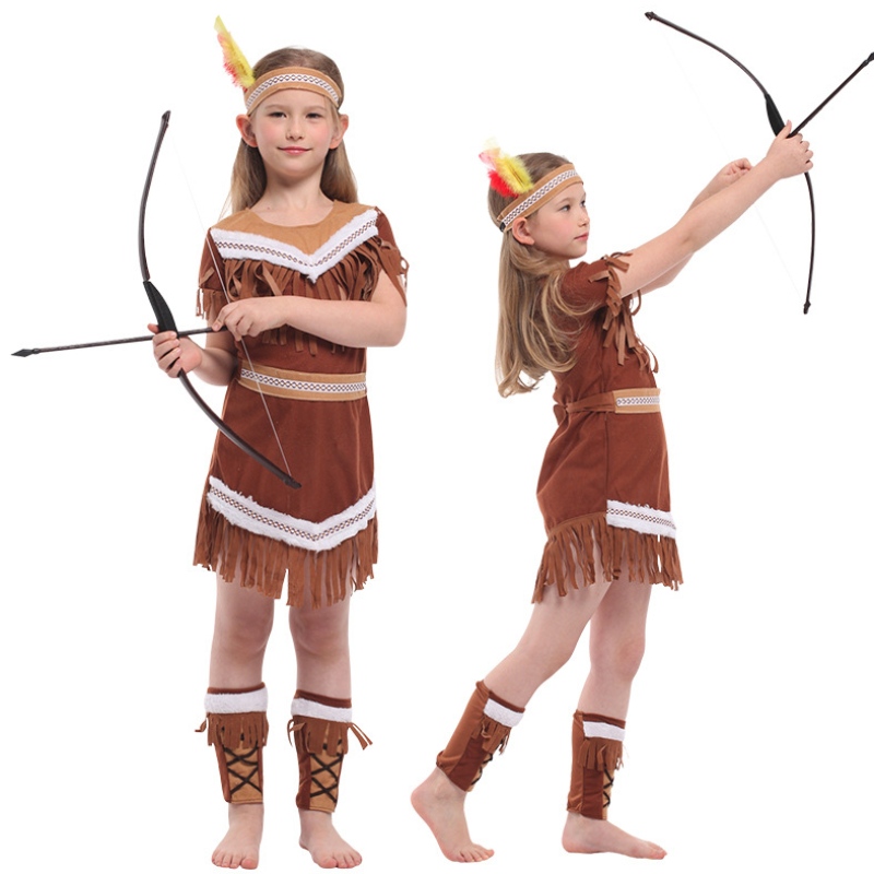 Halloween Indian Princess Costumes Kids Girls Pocahontas Huntress Costume Pourim Party Mardi Gras Fancy Dishy