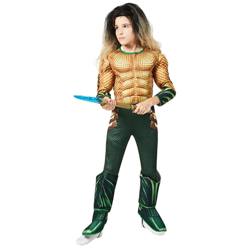 Kids Comic Superhero Aquaman Muscle Dress Up Halloween Fancy Dishing Cosplay Costume for Child