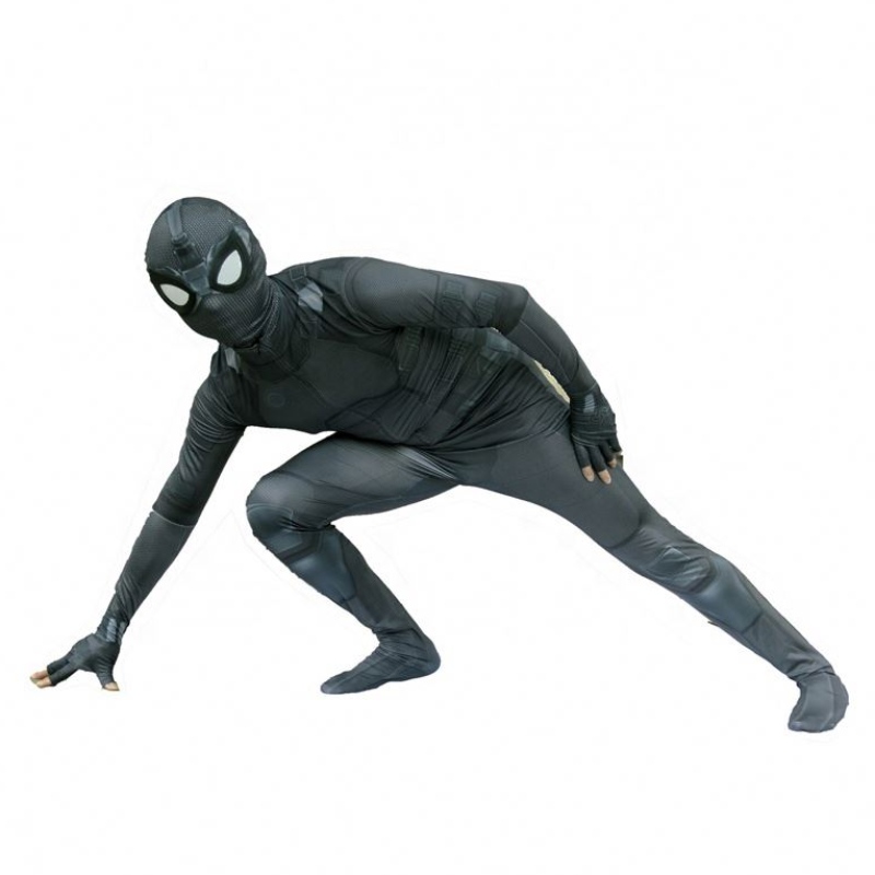 Nouveau style Black Superhero Zentai Suit pour Halloween TV&movie Cosplay Black Spider Man Costume avec masque facial pour les enfants&adults