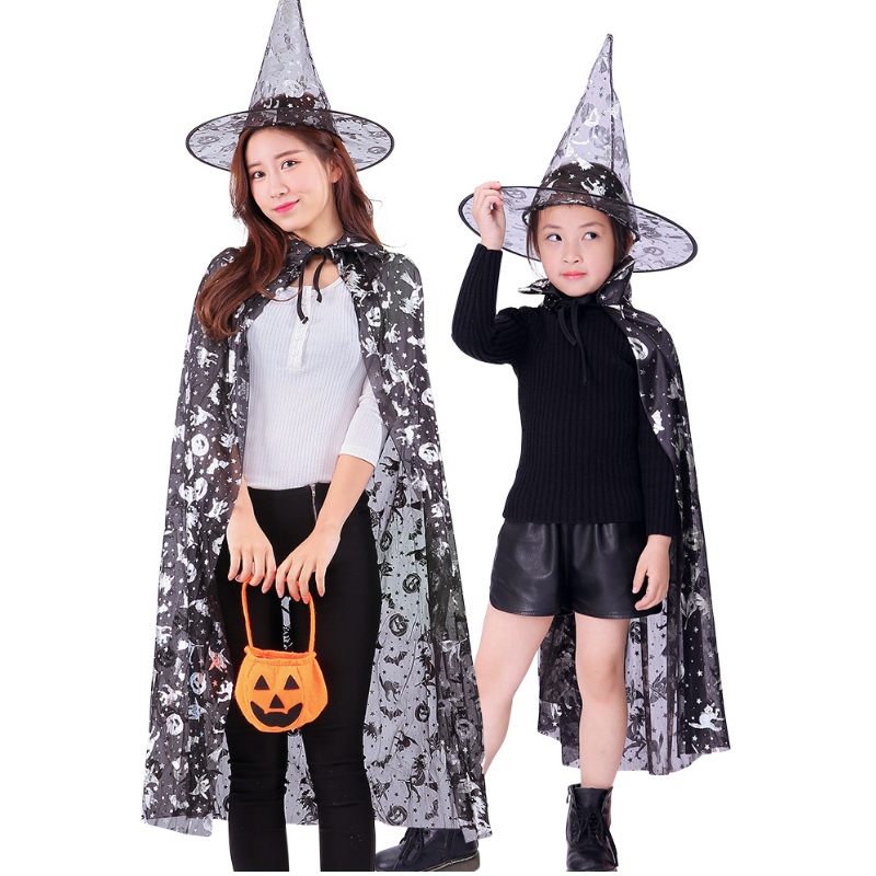 Halloween Costumes Wizard Cloak Cape Robe Pointy Chapeau pointu pour les enfants Halloween Prises Femme Cosplay Fête d'anniversaire