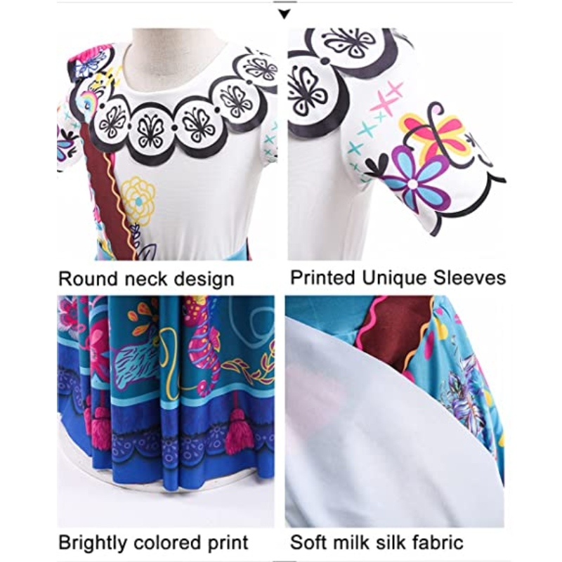 Baige Mirabel Cosplay Costume Enfants Enfants Fancy Carnival Halloween Princess Robe Encanto Madrigal Robe