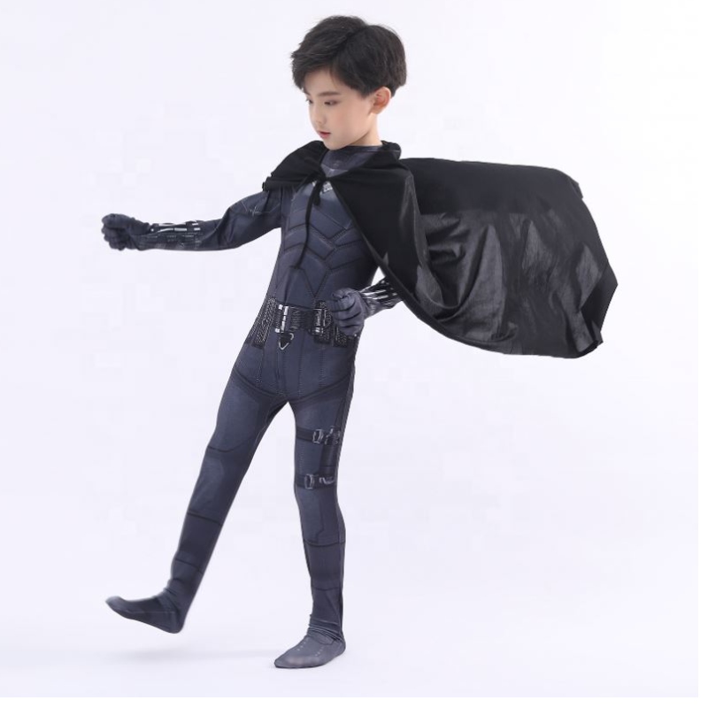 Nouveau style Bodynoir Halloween Kids Superhero Costumes Cosplay Movie Costume Pattinson The Bat Man with Cape&Mask