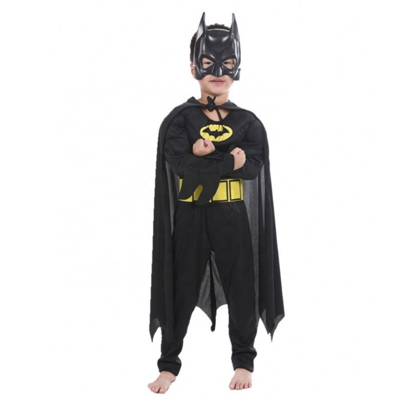Halloween Masquerade Black Bat Muscle Kids Superhero Costumes The Bat Man Costumes with Cloak Mask