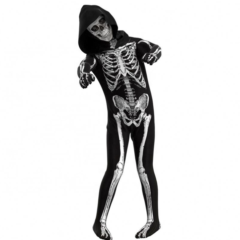 En gros vif effrayant d'Halloween Cosplay accessoires de squelette humain squelette à capuche à capuche à capuche Costumes pour les enfants