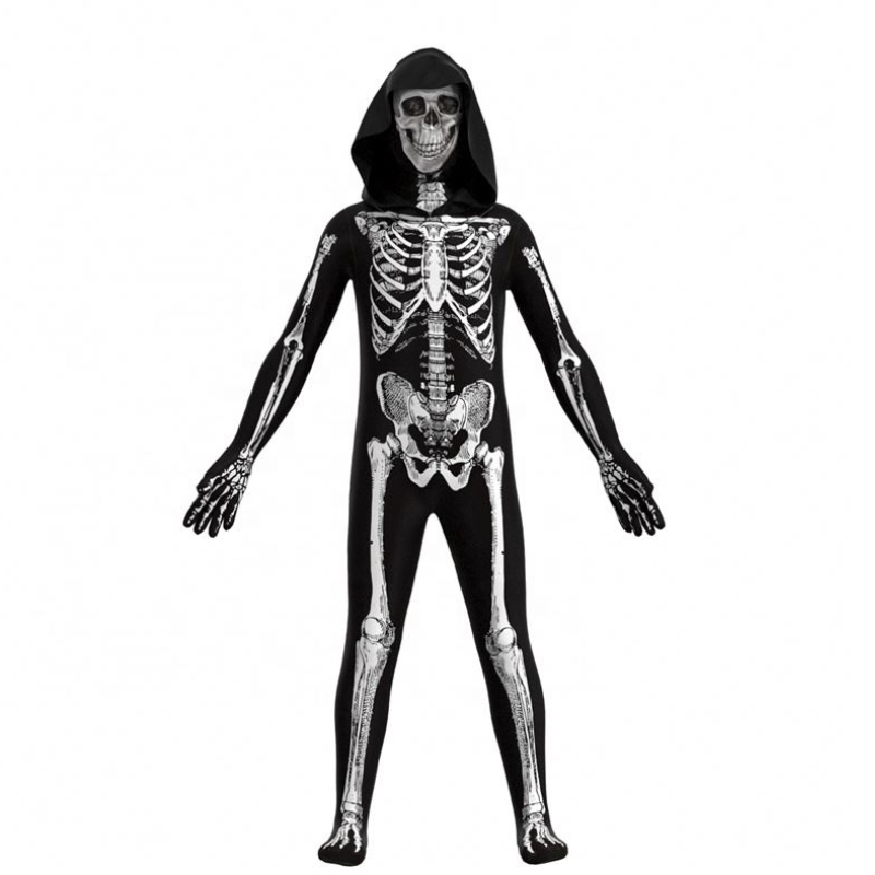En gros vif effrayant d'Halloween Cosplay accessoires de squelette humain squelette à capuche à capuche à capuche Costumes pour les enfants