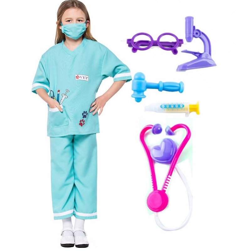 Dr Uniform Animal Doctor Veterinarian Pretend Play Dress Up Set Halloween Costumes with Medical Kit HCBC-013