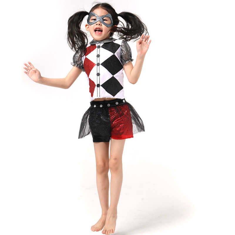 Dernière drôle fille Harley Quinn Girls Halloween Costume avec masque pour la fête des enfants