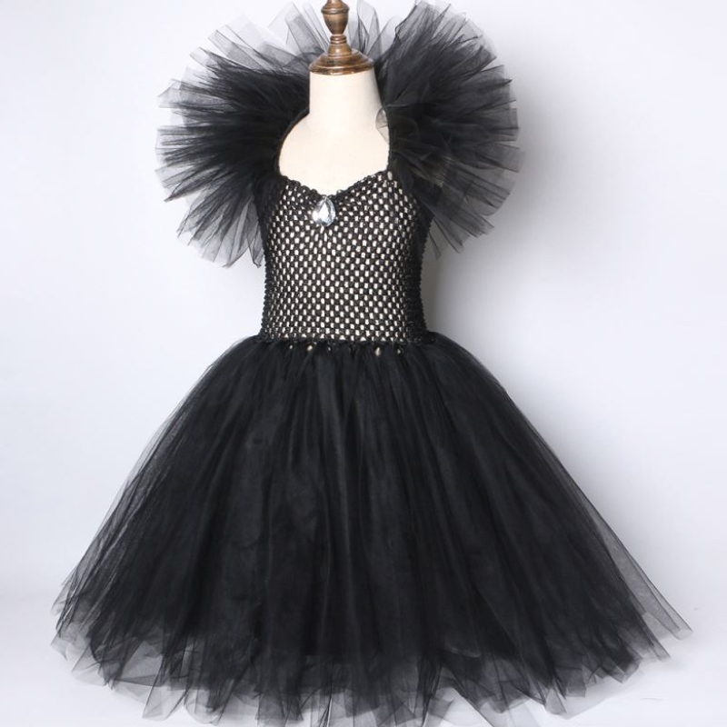 Kids Black Devil Tutu Tutu Costume Halloween Girls Fancy Tutu Robe avec plume châle Royale Royale Robe maléfique Maleficent Robe