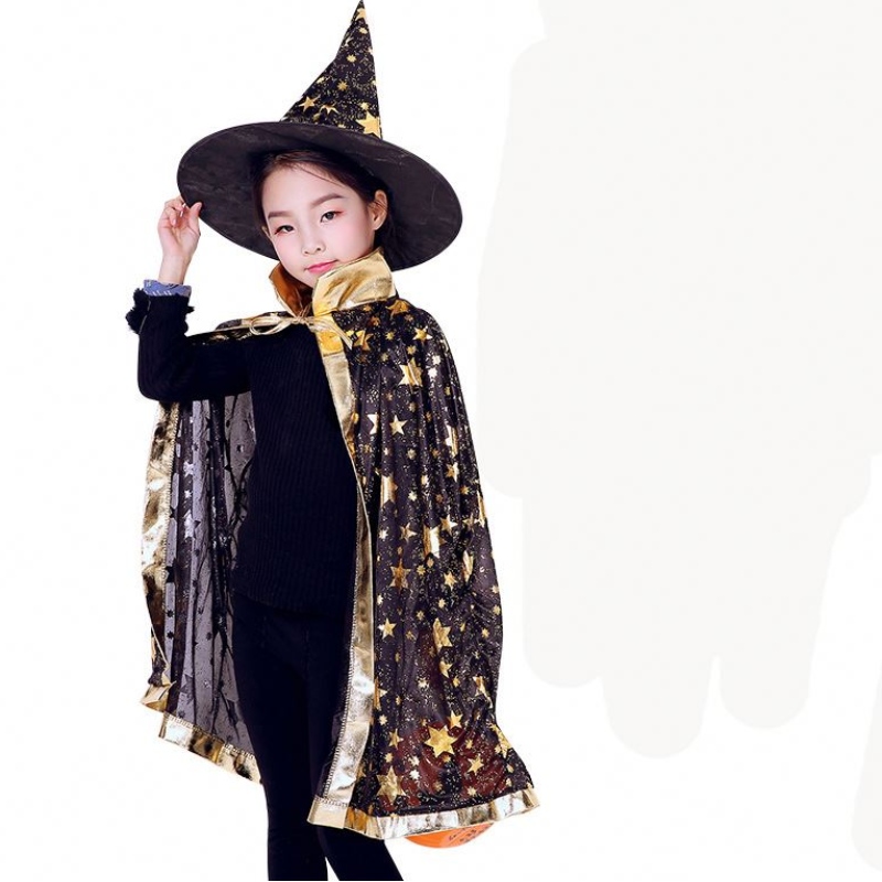 Enfants Halloween Costumes Star Wizard Witch Cloak Cape Robe avec chapeau pointu