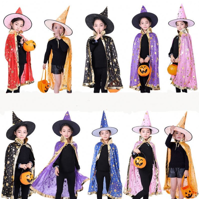 Enfants Halloween Costumes Star Wizard Witch Cloak Cape Robe avec chapeau pointu