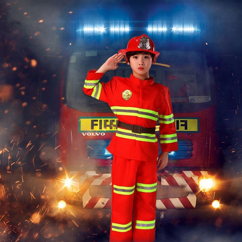 2021 Halloween Cosplay Kids Firefighter Uniform Childre