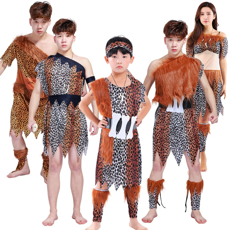 Vente chaude adulte Halloween Cosplay African Primitive Wild Man Costume Children \\ Indian Savages Performance Costume