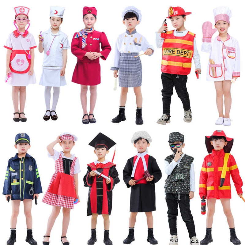 Halloween Children Doctor Cosplay Costume Costum Kindergarten Play Play Firefighter Cook Costume Costume Nurses Pilots Costumes