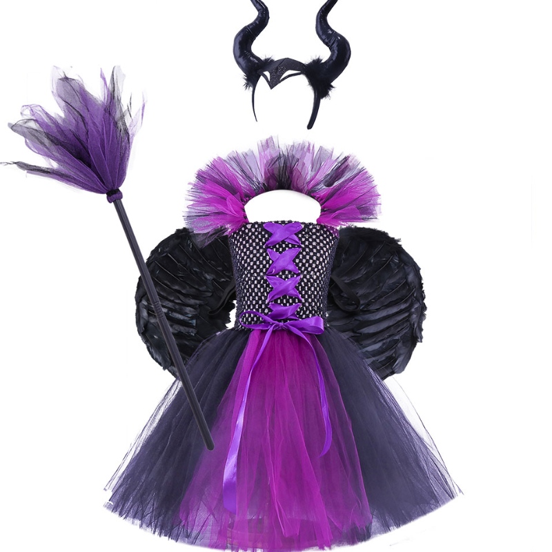 Amazon Hot Selling Children's Halloween Robe Girls Tutu Robe Witch Robe Bandband