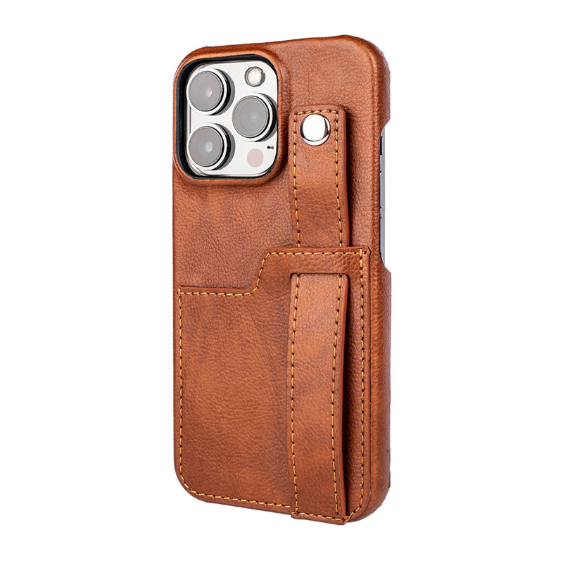 Pour Apple iPhone 14pro case, ITALIAN LEATHER Shell, bracelet design, peut être utilisé comme support