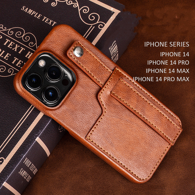 Pour Apple iPhone 14pro case, ITALIAN LEATHER Shell, bracelet design, peut être utilisé comme support