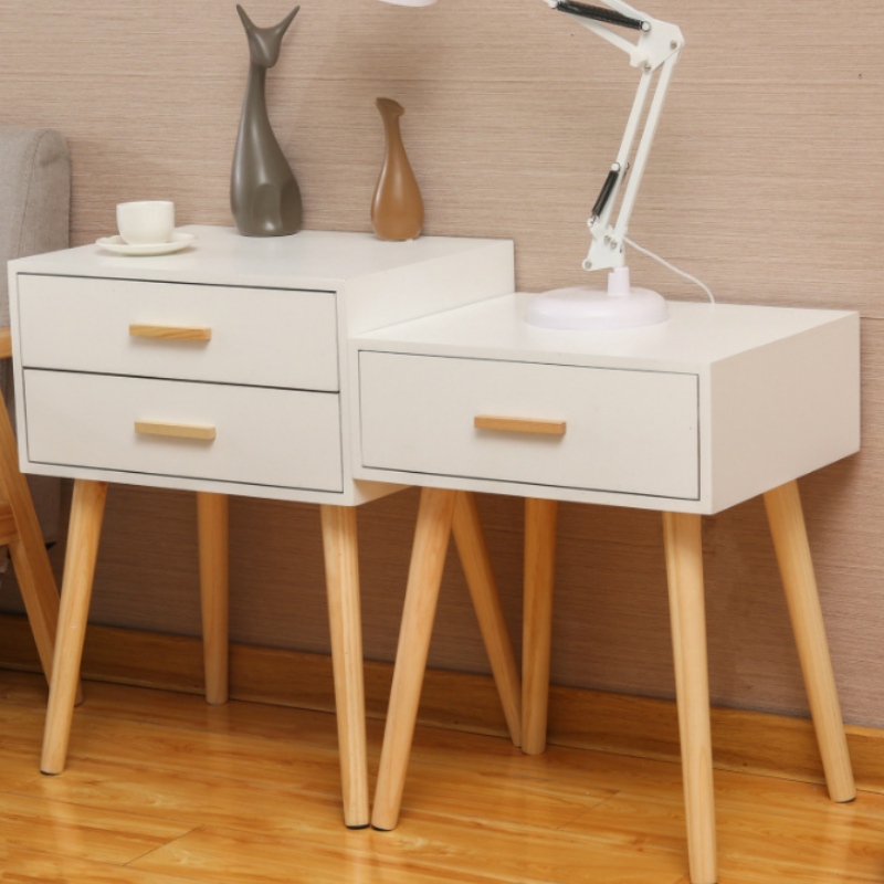 Mobilier de chambre moderne et minimaliste, table en bois, table de nuit, tiroir blanc, table de nuit de style nordique