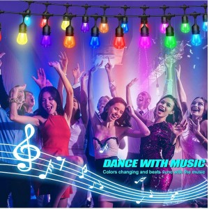 48 pieds Couleurs Changer des lumières de chaîne extérieure, 15 ampoules LED TRAPHIFFRATION DUMMABLE, IP65 IP65 STRIFFERSE, RGBW LUMIÈRES DE CLASSAGE DE FLASHING AVEC RF RELOCITEMENTS, LUCTURES DÉCORATIVES POUR PATIO GARDIN