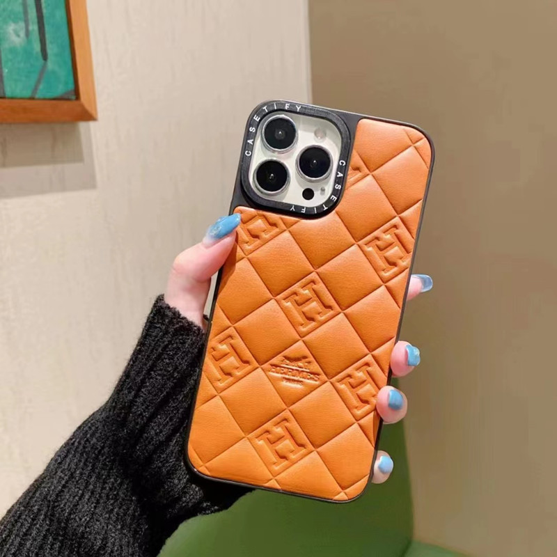 Étui de téléphone de personnalité de la peau de mouton adapté à Apple, Samsung, Huawei, Xiaomi et d'autres téléphones portables, iPhone14 Fashionable Lattice Lingwen Phone Protective En cuir, conception de coque douce autour, sensation de main confortable, bonne résistance à l'automne