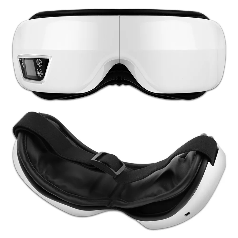 Masseur oculaire à pression d'air chauffée électrique 6D avec chaleur, vibration Bluetooth Musique masseur oculaire chauffé intelligent, massage adaptatif du temple pour se détendre, améliorer la circulation des yeux, réduire les yeux secs, les cernes, détendre la souche oculaire