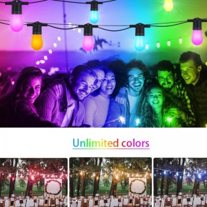 Lumières de chaîne de couleur intelligente, lumières de patio intelligentes de 48 pieds Smart RGBW LED LETH, application&Contrôle WiFi, fonctionne avec Alexa, les lumières de la chaîne de couleur avec des ampoules Dimmable 15 LED, ...