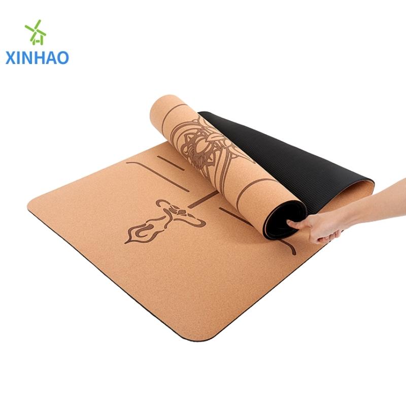 Amazon Mat de yoga en caoutchouc Cork Pu à la vente le plus vendu en gros en gros, 4 mm/5mm PU Rubber Cork Mat de yoga sans glissement, supporter le logo ou l'impression personnalisée