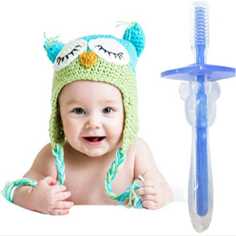Mode silicone caoutchouc teether entraîneuse brosse à dents bébé brosse à dents de bébé en silicone doux