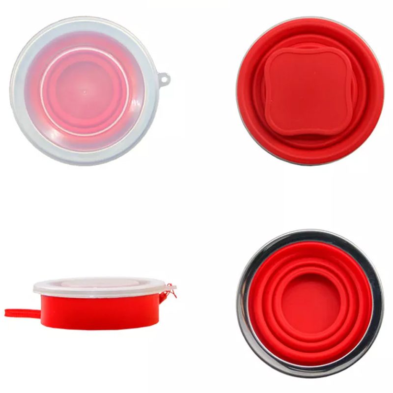 Voyage de café camping en acier inoxydable en silicone pliable tasse de camping pliant en silicone avec couvercles tasse de consommation extensible pour la randonnée en plein air