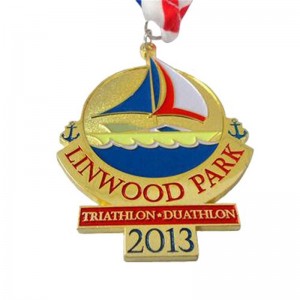 Médaille de sport en métal 3D Metal 3D Médaille et trophées Custom Duathlon Triathlon Running Gold Award Médaille avec ruban