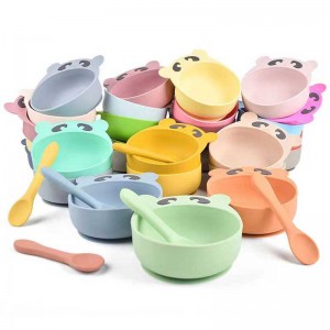 Baby Nettinging Set Silicone Bowl Spoon Fork pour les enfants pour enfants pour enfants mignons Animal Silicon Bowl Set Ours Nourrir lanourriture Plaque bébé pour les fournitures pour enfants