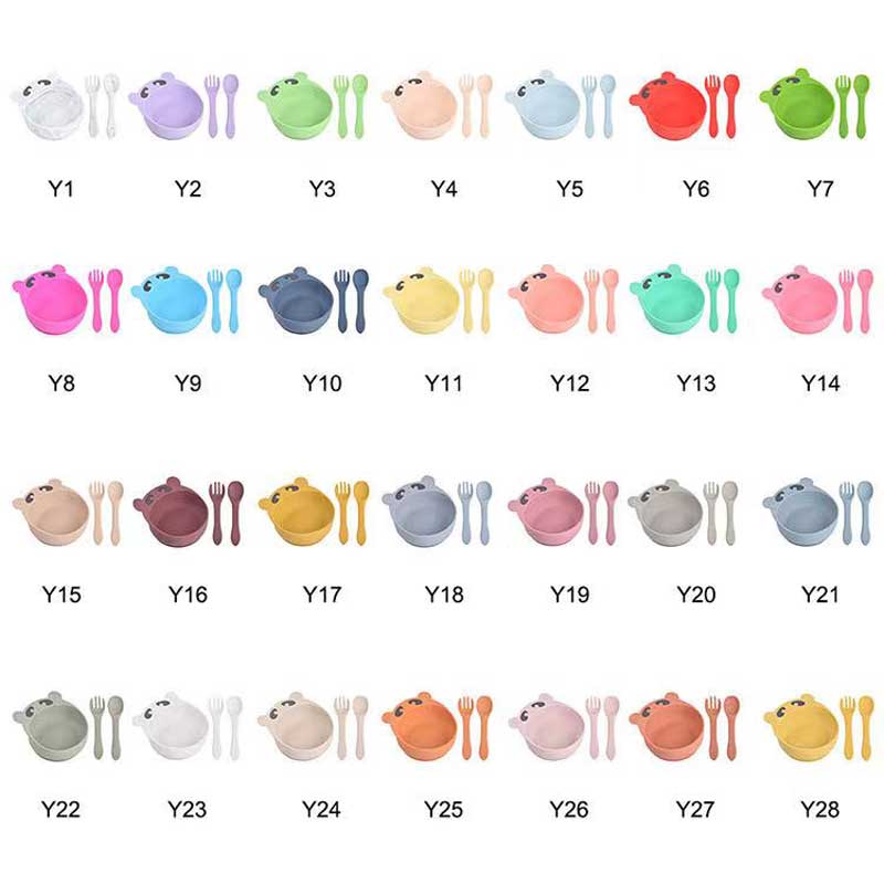Baby Nettinging Set Silicone Bowl Spoon Fork pour les enfants pour enfants pour enfants mignons Animal Silicon Bowl Set Ours Nourrir lanourriture Plaque bébé pour les fournitures pour enfants