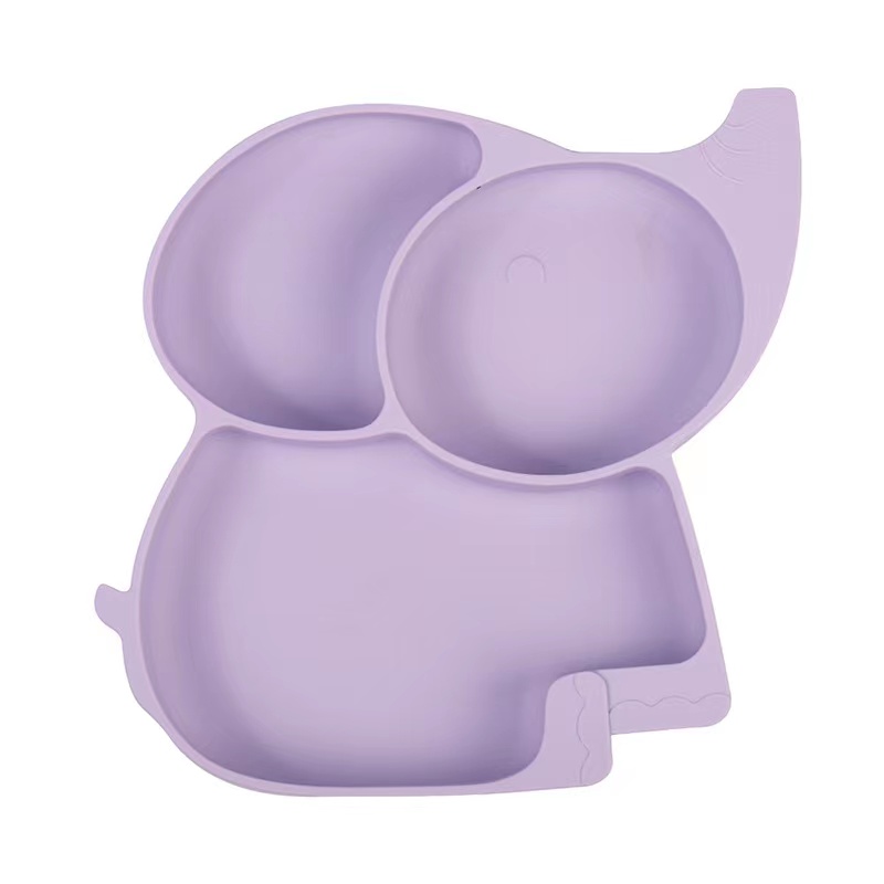 Assiettes d'aspiration pour bébés Silicone Elephant Assiette complémentaire alimentaire pournourrissons Elephant BPA Babe Dîner Bol Silicone Couleur personnalisée Dîner acceptable Assiette divisée pour les enfants