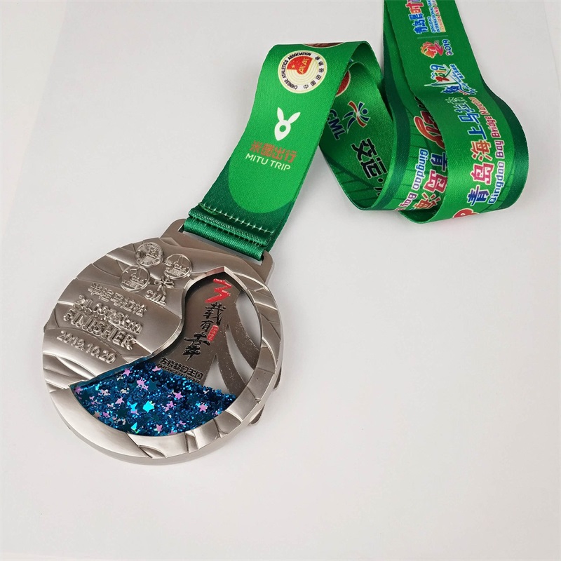 Concevez votre propre médaille d'alliage de sport avec lonyard Inject Inject Liquid Liquid Sands Silver Medallion