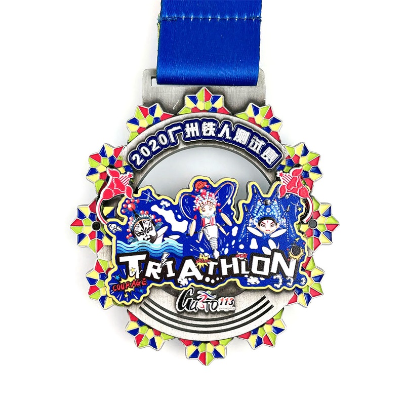 Belle médaille de design 3D UV Impression d'émail médailles de triathlon médaillon