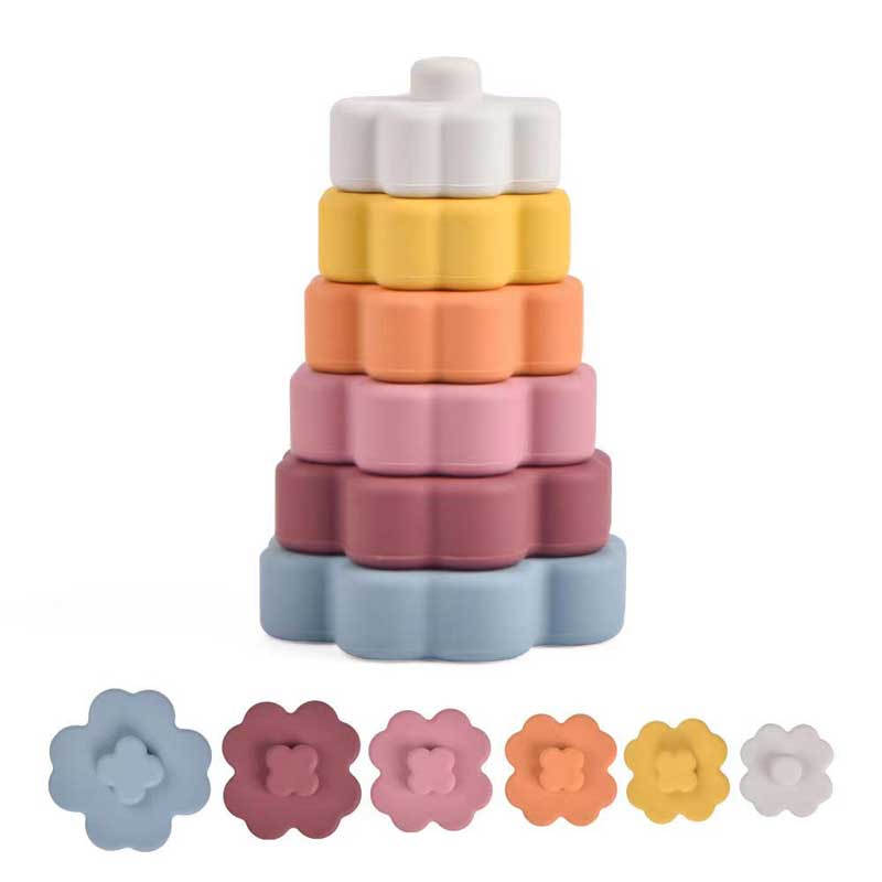 Enfants colorés fleur en silicone sensorielle éducatif de construction