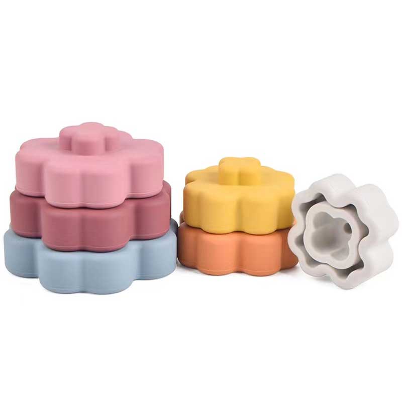 Enfants colorés fleur en silicone sensorielle éducatif de construction