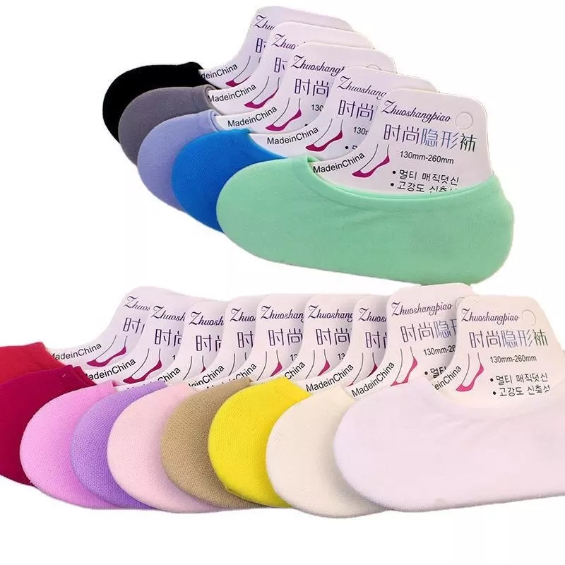 Été mince fille colorée invisible mocassins chaussettes