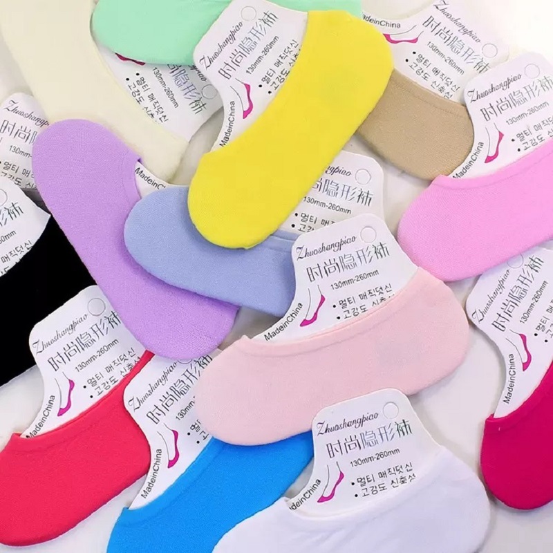 Été mince fille colorée invisible mocassins chaussettes