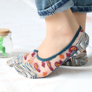 Vente chaude d\'été invisible coloré en cristal en soie basse coupe chaussettes transparentes