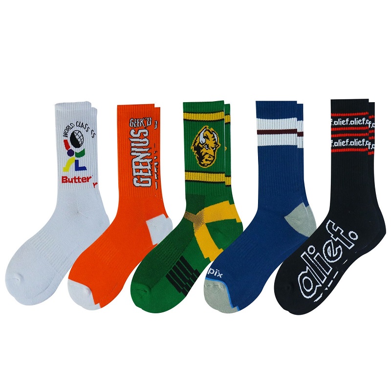 Jacquard Custom Logo tube chaussette de basket-ball Elites Men Crew Sports Cycling chaussettes