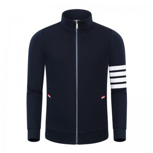 Printemps et automne Nouveau quatre bars Cotton Fashion Casual Small Stand Collar Men \\\\ S et Women\'s Zipper à manches longues manteau