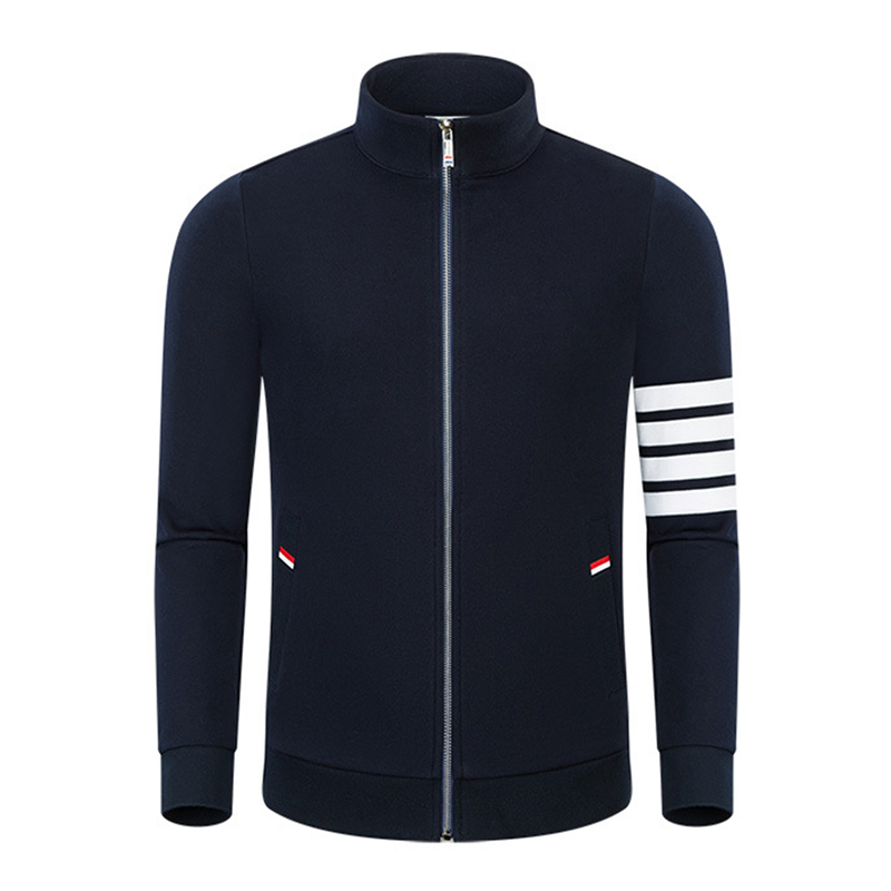 Printemps et automne Nouveau quatre bars Cotton Fashion Casual Small Stand Collar Men \\ S et Women's Zipper à manches longues manteau