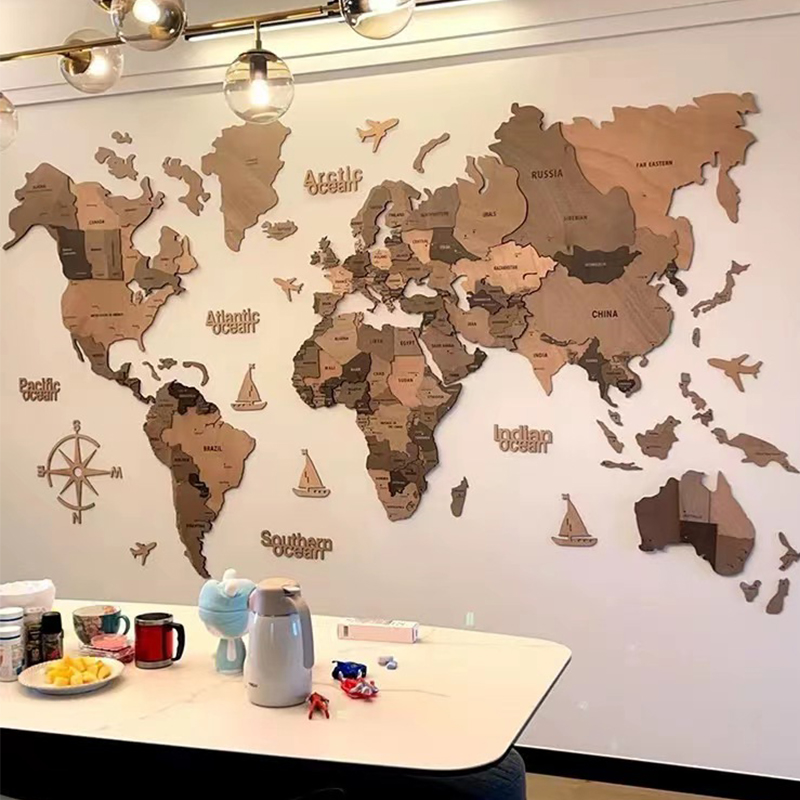 Carte du monde en bois 3D