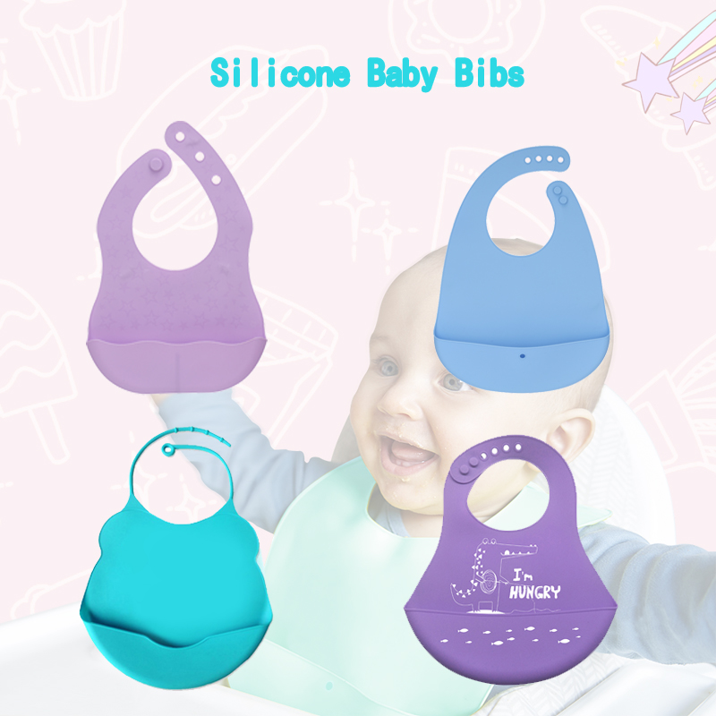Baby Silicone Bibs, Baby Bibs en silicone pour garçons et filles, Bibs étanches doux réglables, Bibs d'alimentation en silicone