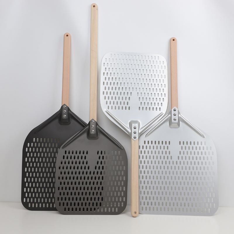 Poignée en bois dur anodisé 8 pouces 10 pouces perforées Pizza Pizza Pell Pizza Pizza Pizza Spatula Pizza Turner