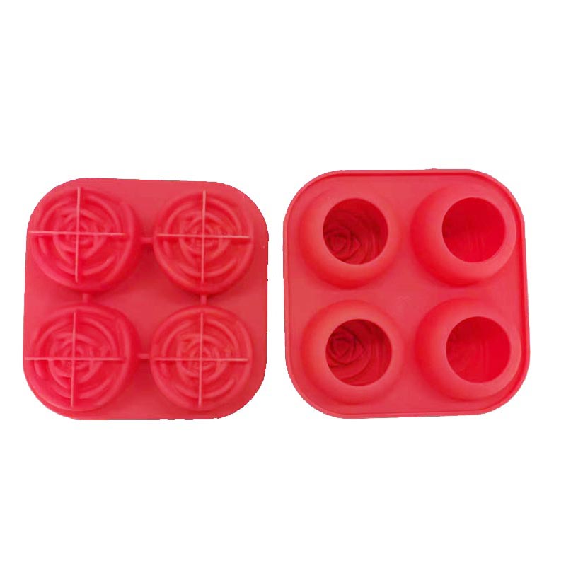 Silicone 3D Rose Ice Moule de gros plateau de glaçons, fabrique 4 glace en forme de fleur mignonne, en caoutchouc en silicone grand fabricant de boule de glace pour cocktail Juice Whisky Bourbon Freenzer, lave-vaisselle en toute sécurité, trois couleurs